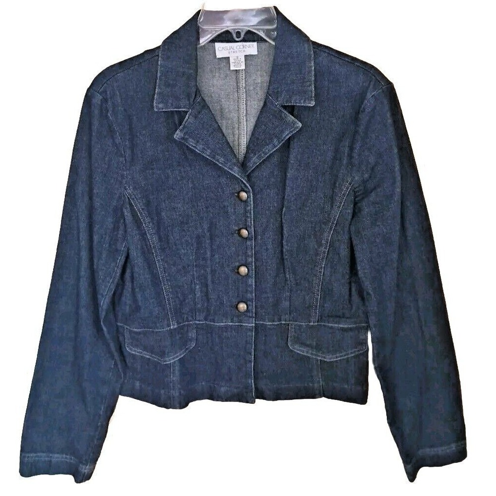 Casual Corner‎ Jean Jacket Women's Size 12 Stretch Denim Cotton Blend Pre-owned